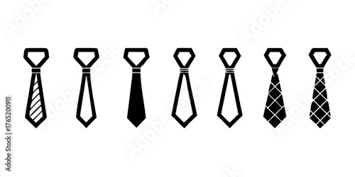 Necktie icons. Collection of men's tie icons isolated on a white background. Vector illustration