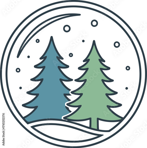Charming evergreen trees in a delightful winter snow globe scene