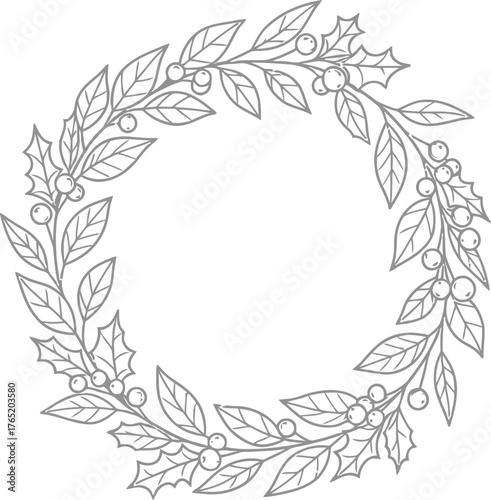 Elegant Christmas holly leaves wreath for festive holiday designs
