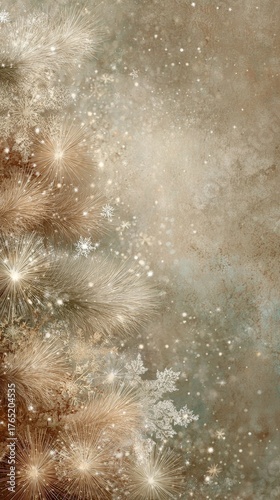 Abstract beige Christmas background with blurred festive lights, soft warm tones creating elegant minimal holiday backdrop, glowing bokeh effect for winter celebration and seasonal decoration.