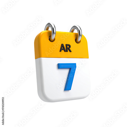 Yellow calendar icon with blue '7' floating on black