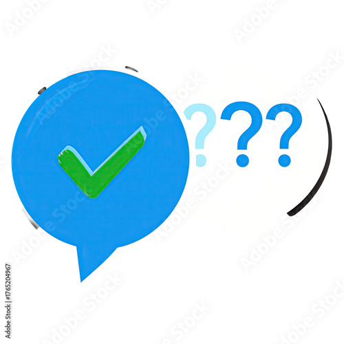 Checkmark/question bubbles, blue and white, simple icon