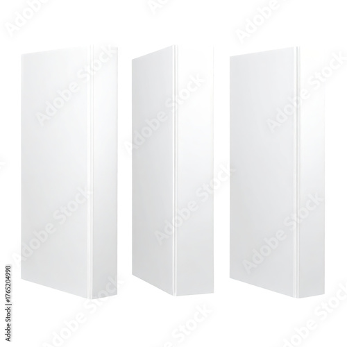 Three white blank boxes stand upright