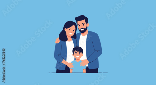 A happy family posing for a photo together with their son.