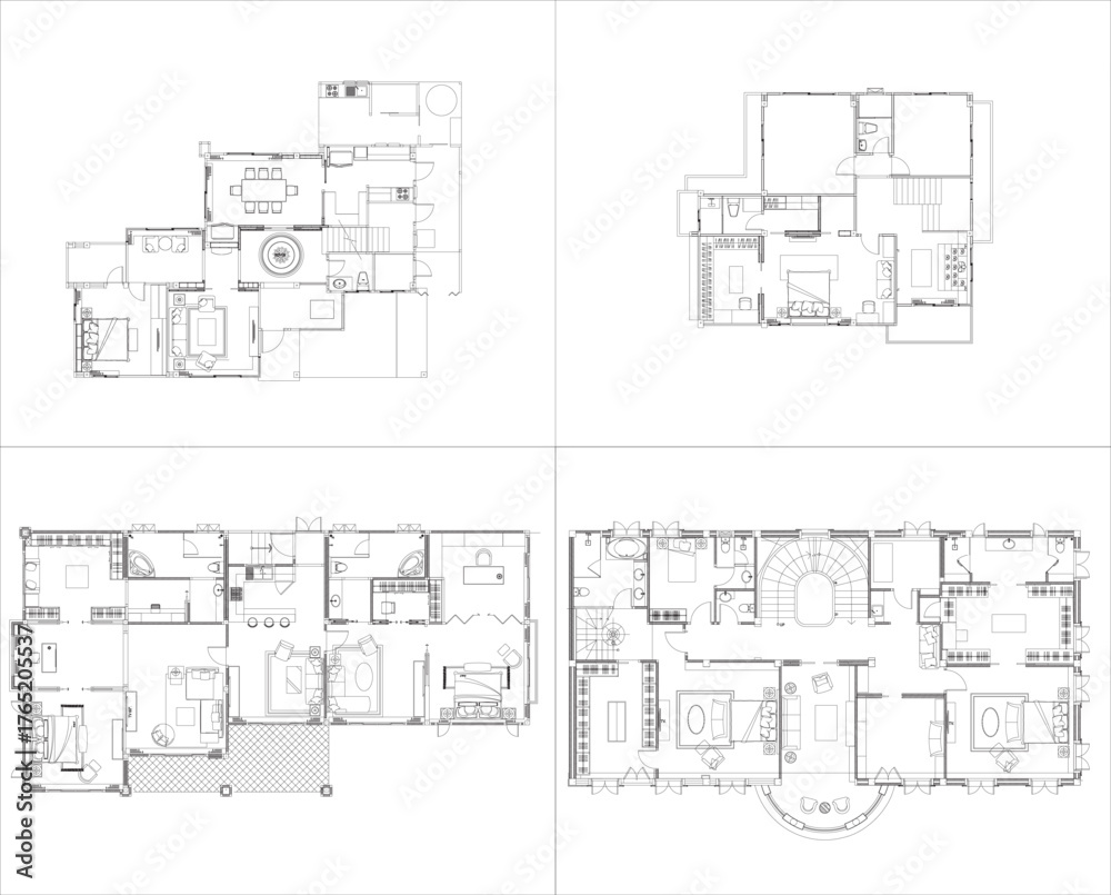 Fototapeta premium Interior Design Furniture Layout Plan for Two-Story Residential House – 2 Collection Set in Luxury Modern Style