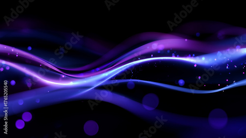 ネオンカラーの抽象的な波形：テクノロジー・AI・データ通信をイメージした背景