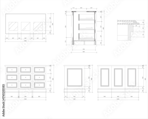 Interior Design Drawing Construction Set – Luxury Classic Island Table for Walk-in Closet Centerpiece and Jewelry Storage