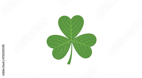 A simple green shamrock on a white background for luck.