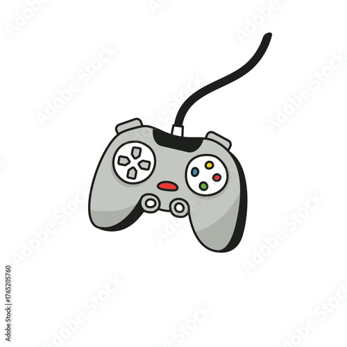 Joystick with a wire for a game console. Isolated on a white background, doodle, style, vector graphics.