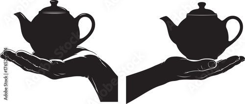 Two hands holding teapots silhouette