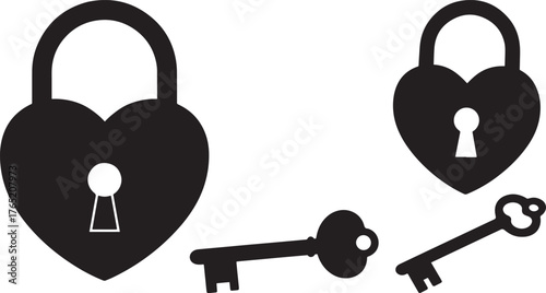 Heart shaped lock and key silhouette