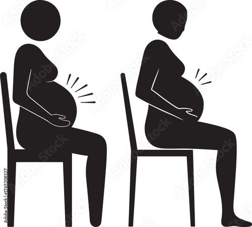 Two pregnant women sitting on chairs silhouette