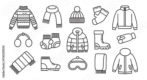 Winter Clothing Icons — Sweater, Scarf, Hat, Boots, Jacket, Mittens