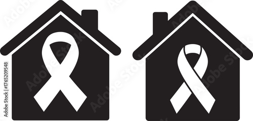 Two houses with awareness ribbons silhouette