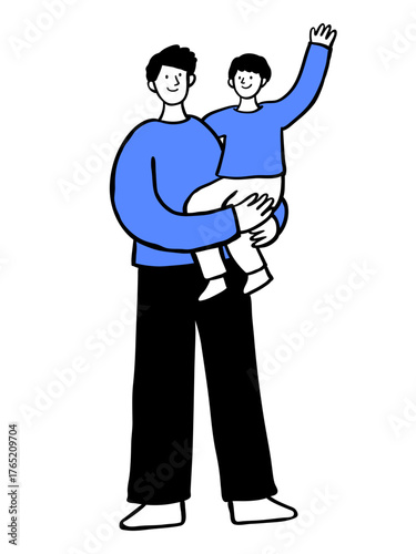 Hand Drawn Father Holding Son Happy Family Illustration