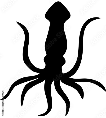 Simple black silhouette of a squid on a white background