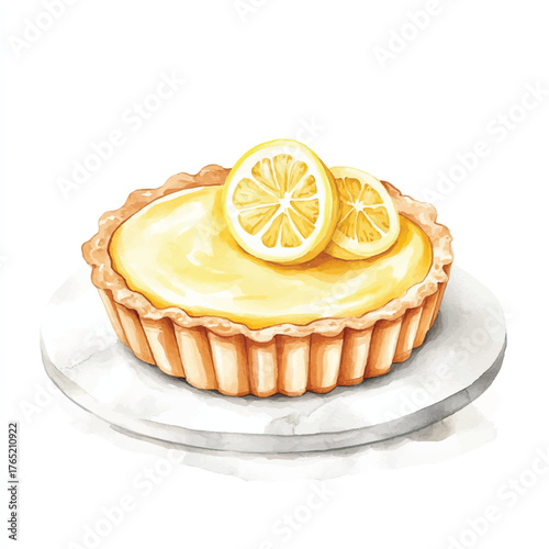 Delicious Lemon Tart on a Marble Plate.