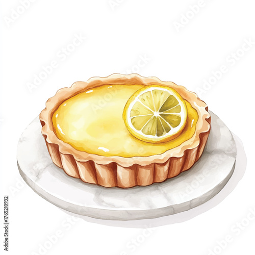 Delicious lemon tart on a white plate a sweet dessert treat.