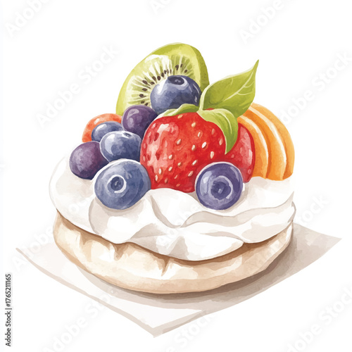 Delicious Meringue Dessert with Fresh Berries and Whipped Cream.