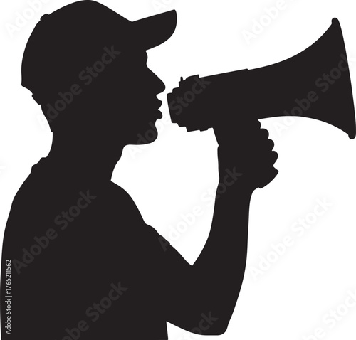 Vector image of a man with a megaphone on a white background.