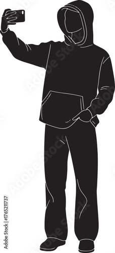 young man with a virtual reality headset taking a selfie. Vector illustration.