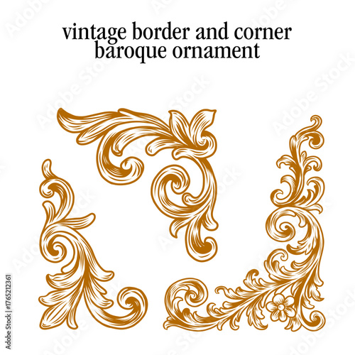 Set of Vintage Decorations Elements. Flourishes Calligraphic Ornaments Borders Corners and Frames. Vintage frames, flourishes, labels and dividers. Baroque Ornament Retro Style for Wedding Invitation 