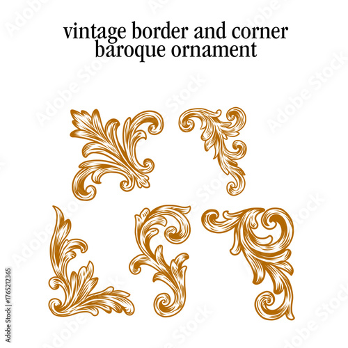 Set of Vintage Decorations Elements. Flourishes Calligraphic Ornaments Borders Corners and Frames. Vintage frames, flourishes, labels and dividers. Baroque Ornament Retro Style for Wedding Invitation 