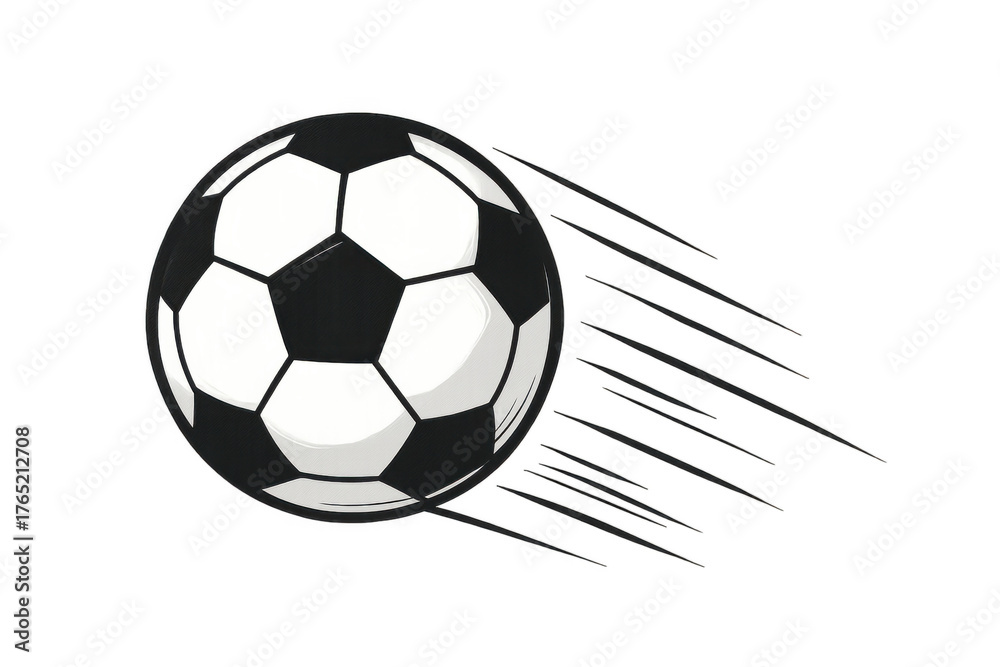 Obraz premium Soccer ball flying, illustrating fast game, sports speed, movement, and competition concept with motion lines