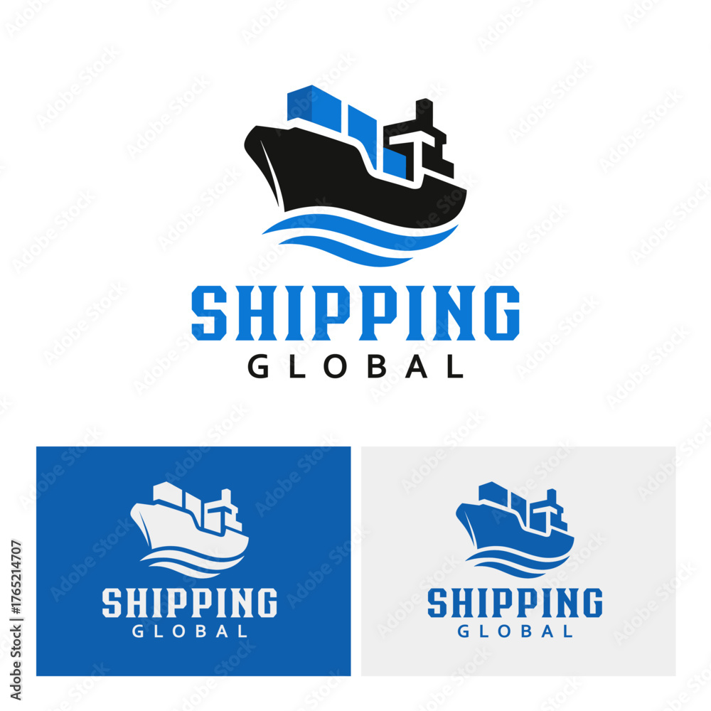 Fototapeta premium Cargo Container Ship on Ocean Waves Shipping Global Logistics Logo Design Vector