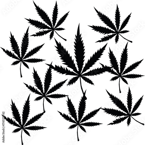 Silhouette of cannabis leaves. Black and white marijuana plant leaf vector illustration