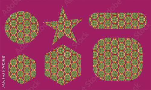 Abstract geometric shapes arrayed against a deep magenta backdrop with patterned textures vector