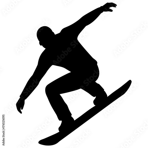 Silhouette of a snowboarder performing a trick against a white background