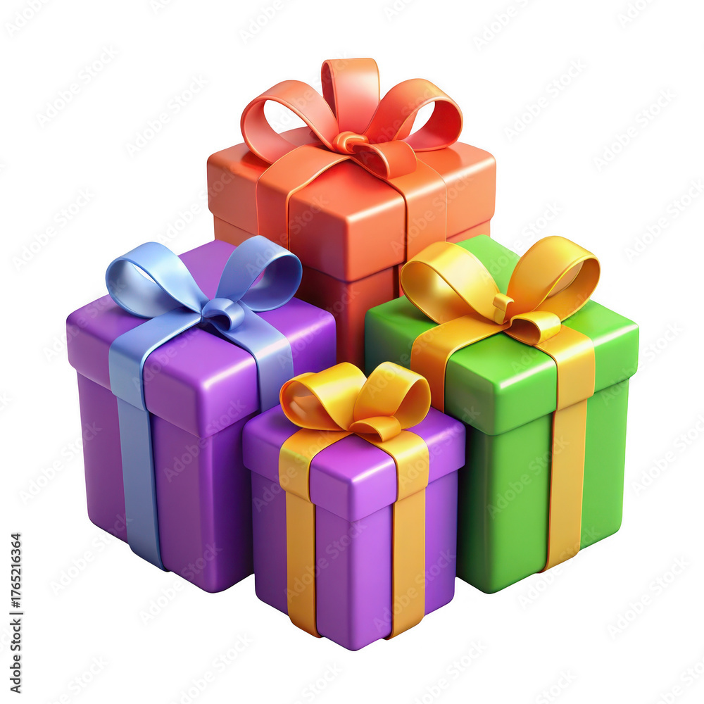 Obraz premium 3d colorful gift boxes with ribbons isolated on transparent background