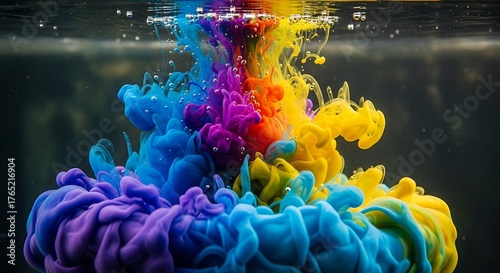 Colorful Ink Cloud in Water - A Vibrant Abstract Art Piece.