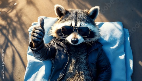Cool Raccoon in Sunglasses on Beach