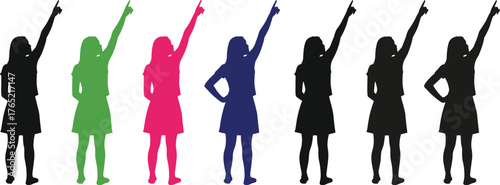 Colorful silhouette pointing upward, expressive gesture illustration, black figure art, dynamic pose design, motivational concept, vibrant lifestyle icon