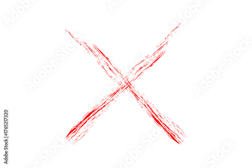 Red cross mark with chalk drawing style isolated on transparent background, symbolizing error, cancellation, or a negative response in a visual way
