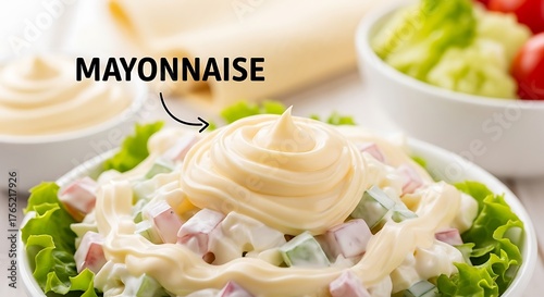 Delicious Salad with Mayonnaise Dressing - A Fresh and Creamy Delight.