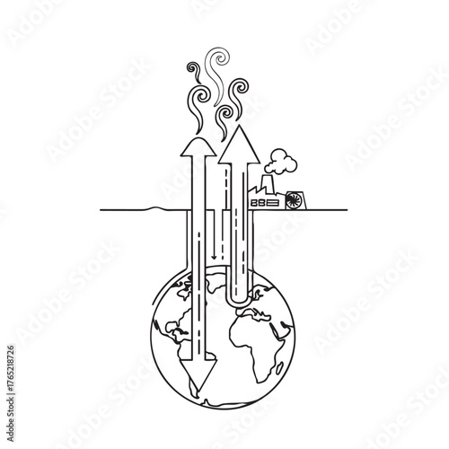 Greenhouse effect illustration with factory