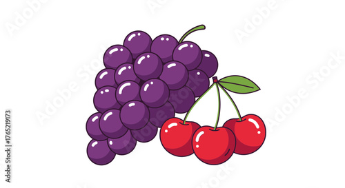 Vibrant bunch of juicy purple grapes paired with bright red cherries, perfect for healthy eating and summer recipes