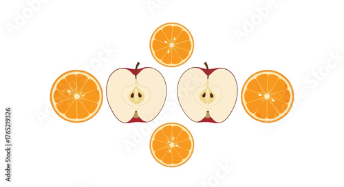 Vibrant fresh apple halves and juicy orange slices arranged artfully for healthy eating and culinary inspiration