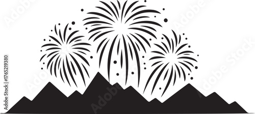 Happy New Year Mountain Fireworks Silhouette Vector