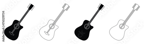 Guitar Silhouettes Set — Acoustic and Electric Guitars Vector illustration.