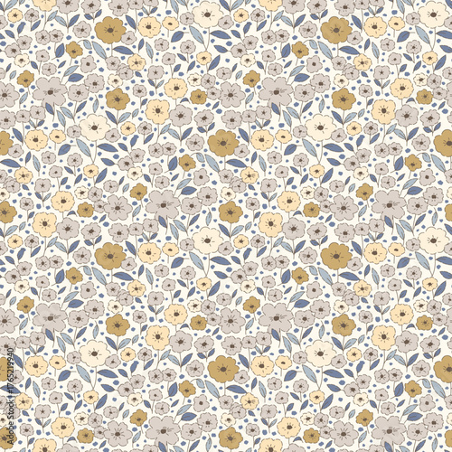 Hand draw flower pattern, floral seamless pattern on light  background. Repeat pattern. Floral print. Botanic surface design. Wildflower pattern for fashion, fabric, wrapping