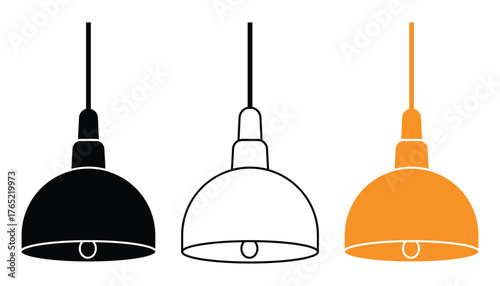 Industrial Ceiling Lamps Collection Modern Hanging Light Fixture Vector Set.