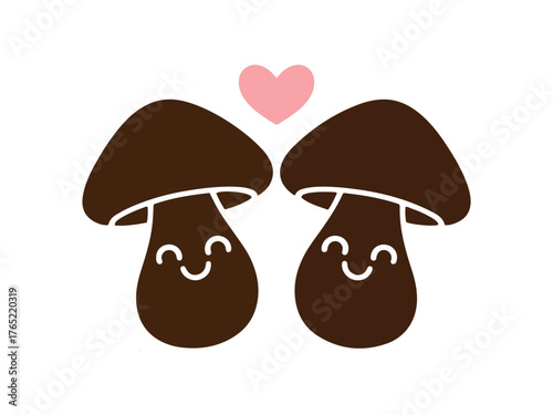 Couple Mushrooms Vector Illustration Cute Cartoon Design Object