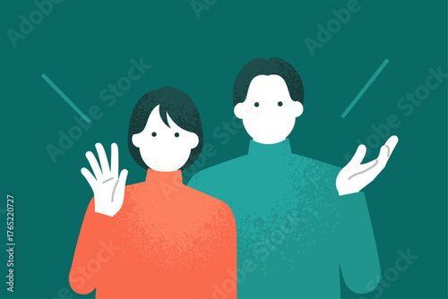 ホリデーシーズンが待ち遠しい男女 手を振るカップルのイラスト素材