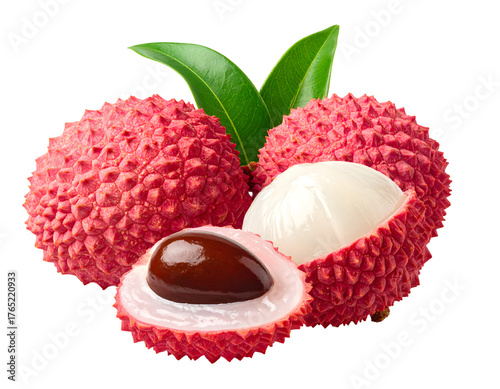 whole and half lychee isolated on transparent png