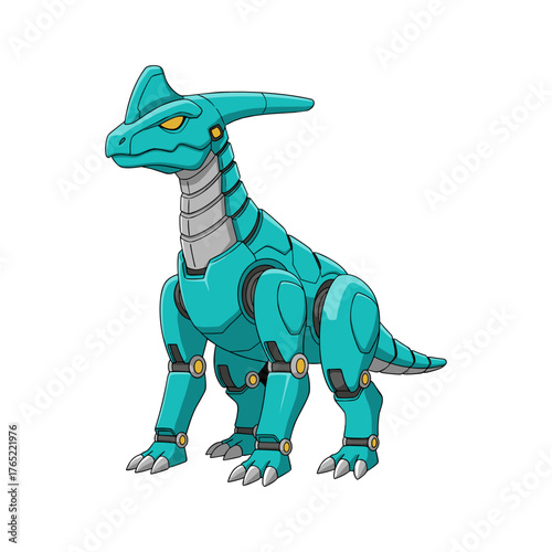 Cyan Mecha Parasaurolophus Scout Illustration