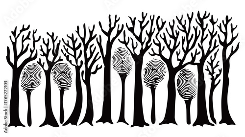 Abstract fingerprint tree vector illustration symbolizing identity and growth